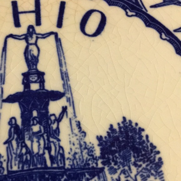 Vintage Ohio 1960s Tourist Souvenir Blue & White Ceramic Plate Collector Decor - Picture 10 of 17